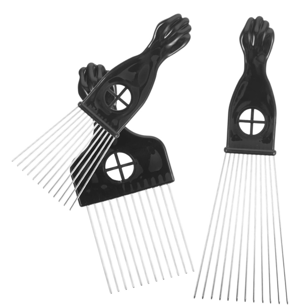 Unisex Metal Afro Pick Hair Detangler Comb Set For Curly Or Thick Hair Wide Tooth Beard Styling