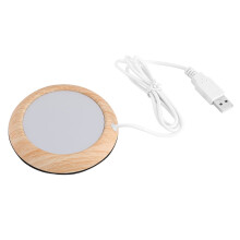 USB Powered Coffee Mug Warmer 5070C Adjustable Heat for Desk Home Office Light Walnut Grain