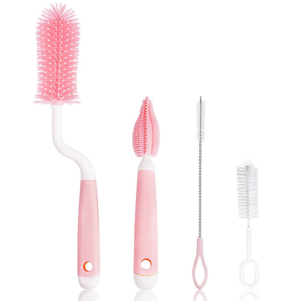 Vicloon 3Pcs Baby Bottle Brush, Silicone Bottle Cleaner, Pink