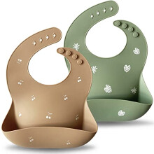 Moonkie Silicone Baby Bibs Set Of 2, BPA Free Waterproof Soft Durable Adjustable Silicone Bibs for Babies & Toddlers(Shifting Sand/Burlwood)