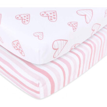 Travel Cot Fitted Sheet, 2 Pack, 100% Jersey Knit Cotton Pack n Play Sheets or Playpen Sheets(9565cm), Ultra Soft and Breathable for Baby Girls