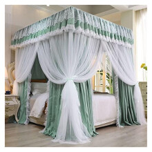 Light Green Queen Size Four Corner Bed Canopy with Dustproof Cover and DoubleLayer Mosquito Net