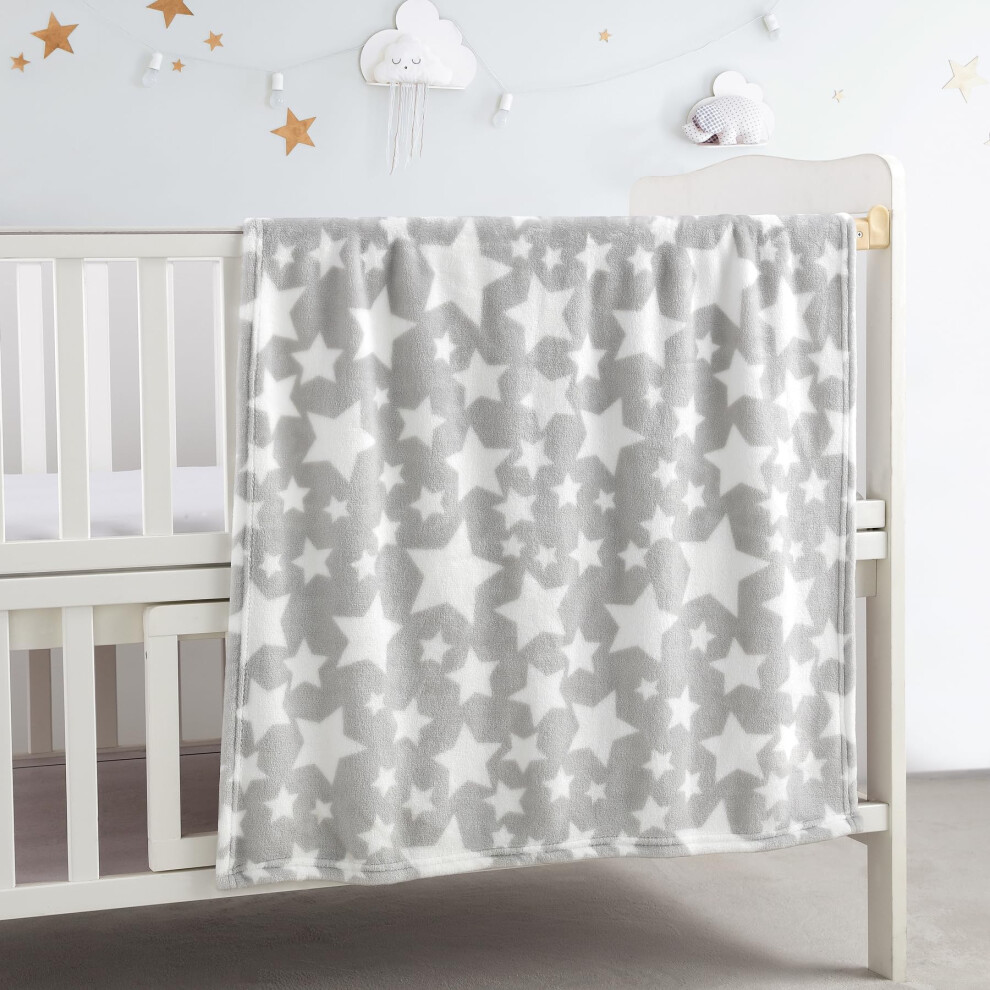Cozy Soft Warm Fleece Baby Blanket For Girls Boys, Newborn Essentials For Infant, Baby Shower Receiving Gift - Star 75X100cm Grey Crevent