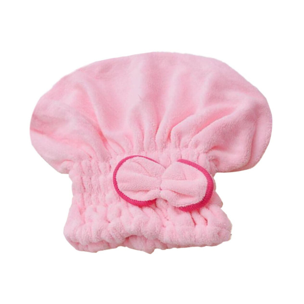 Coral Microfiber Hair Drying Cap With Bowknot Fleece Wrap For Long Hair Bath And Face Use