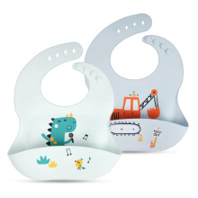 Vicloon Silicone Baby Bib, Waterproof Baby Feeding Bibs with Wide Food Catcher Pocket, Adjustable Unisex Toddler Bibs, Light Blue-Light Green