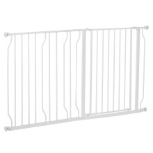 PawHut Dog Gate Wide Stair Gate w/ Door Pressure Fit Pets Barrier for Doorway, Hallway, 76H x 75-145W cm - White
