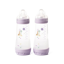 MAM Easy Start Anti-Colic Baby Bottles | 2 Pack (2 x 320ml) | Self-Sterlising | Fast Flow MAM Teats Size 3 | Baby Accessories | Pink (Various Designs)