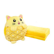 Kids Travel Pillow Blanket Set 3 in 1 Plush Fruit Design with Hand Warmer and Hidden Blanket 15' Yellow