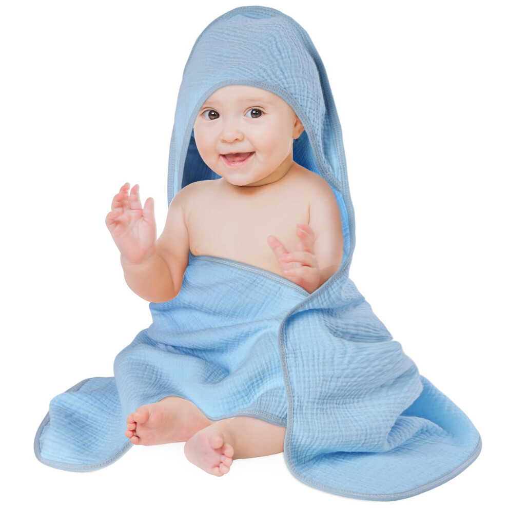 Baby Towel With Hood, 100% Muslin Cotton Baby Towels, 80X80cm Soft And Absorbent Large Toddler Bath Towel For Newborn And Infant-Muslin- Blue Aolso