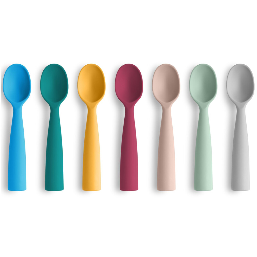 Baby Spoons, 7 Pcs Silicone Baby Feeding Training Spoon Self-Feeding Weaning Spoons, Training Feeding For Kids Toddlers Children And Infants Vicloon