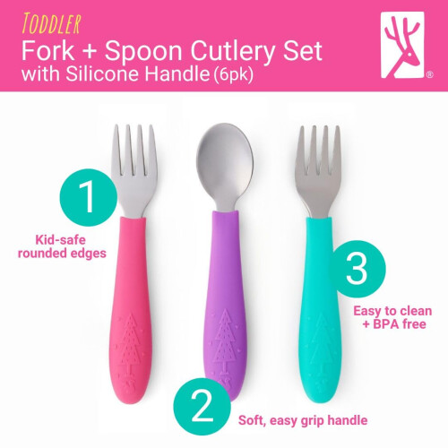 Elk and Friends Kids Silverware with Silicone Handle 2