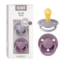 BIBS De Lux Soother 2-Pack, BPA Free Dummy Pacifier, Round Nipple. Natural Rubber Latex, Made in Denmark. Size 1 (0-6 Months), Fossil Grey/Mauve