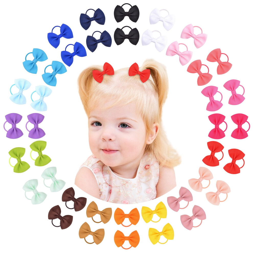 40Pcs 2 Inches Baby Girls Mini Hair Bows Ties Elastic Hair Rubber Band Grosgrain Ribbon Hair Accessories For Kids Toddlers Infants Jollybows