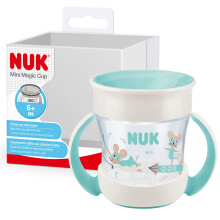 NUK Mini Magic Cup Sippy Cup | 360 Anti-Spill Rim | 6+ Months | Easy Grip Handles | BPA-Free | 160 ml | Blue Mouse