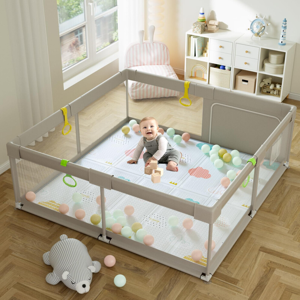 Playpens With Mat, 59X59inch Play Pen For Babies And Toddlers Indoor, Baby Fence, Large Play Pens For Babies, Playard,150X150cm Ugozee