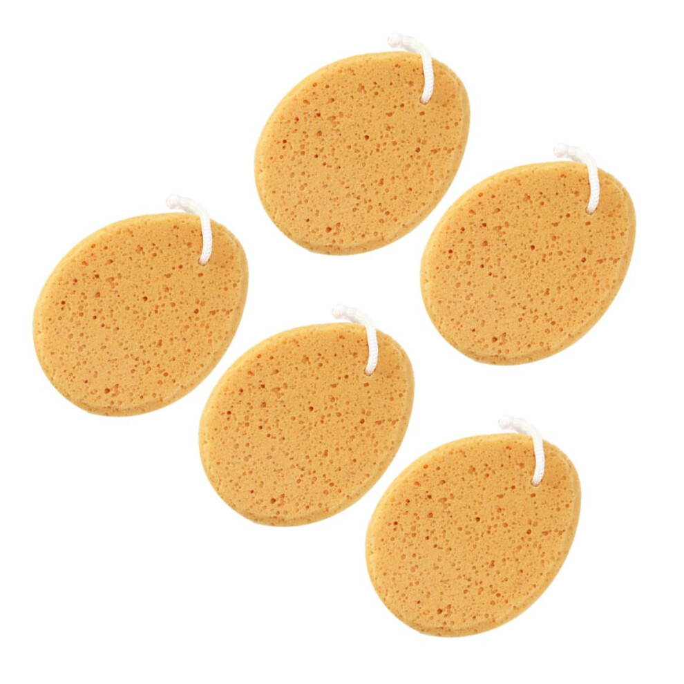 Yellow 5Pcs Bath Sponge Set With Loofah And Back Scrubber For Gentle Skin Exfoliation