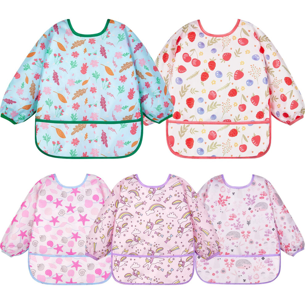 Bibs With Sleeves, 5 Pcs Eva Unisex Feeding Baby Bibs, Waterproof Long Sleeve Bib Apron Lovely Cute Cartoon Bibs For Infant Toddler 0-24 Months Lictin