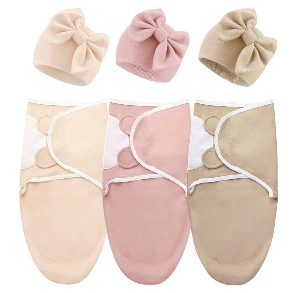 Dreshow 3 Pack Newborn Swaddle Blanket With Hats Baby Swaddles Infant Adjustable Sleep Sack For 0-3 Months Girls Boys