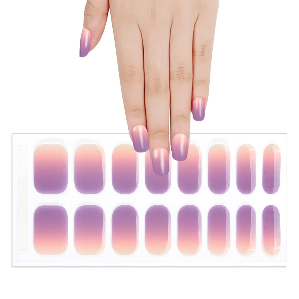 Purple Semi Cured Gel Nail Strips Gradient Salonquality Long Lasting Uv Gel Wraps With Tools