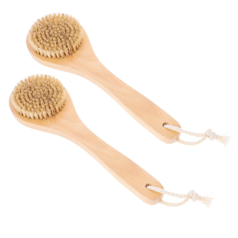 Body Scrub Brush Set with Boar Bristles, Long Handle Back Scrubber for Wet and Dry Skin Exfoliation