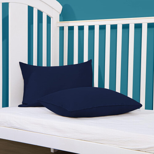 2 Pack 14x20 Toddler Pillowcase Set, Soft Microfiber Pillow Covers with Envelope Closure, Navy 2