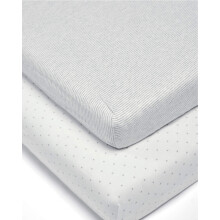 Mamas & Papas 2 Pack Cot/Bed Fitted Sheets Welcome to The World – Stars & Stripes, Welcome to The World Grey Elephant