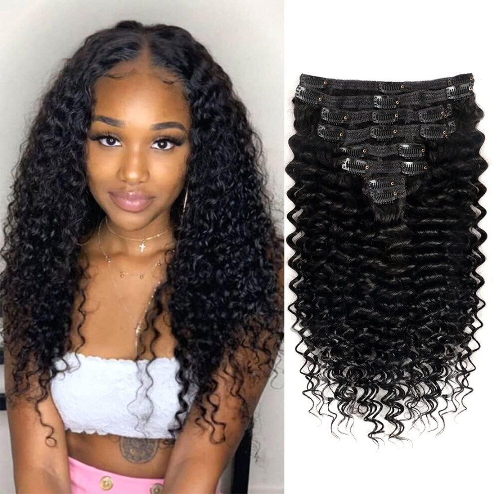 Unisex Curly Clip In Hair Extensions 3C 4A Kinky Curly Brazilian Remy Human Hair 16 Inch Natural Color