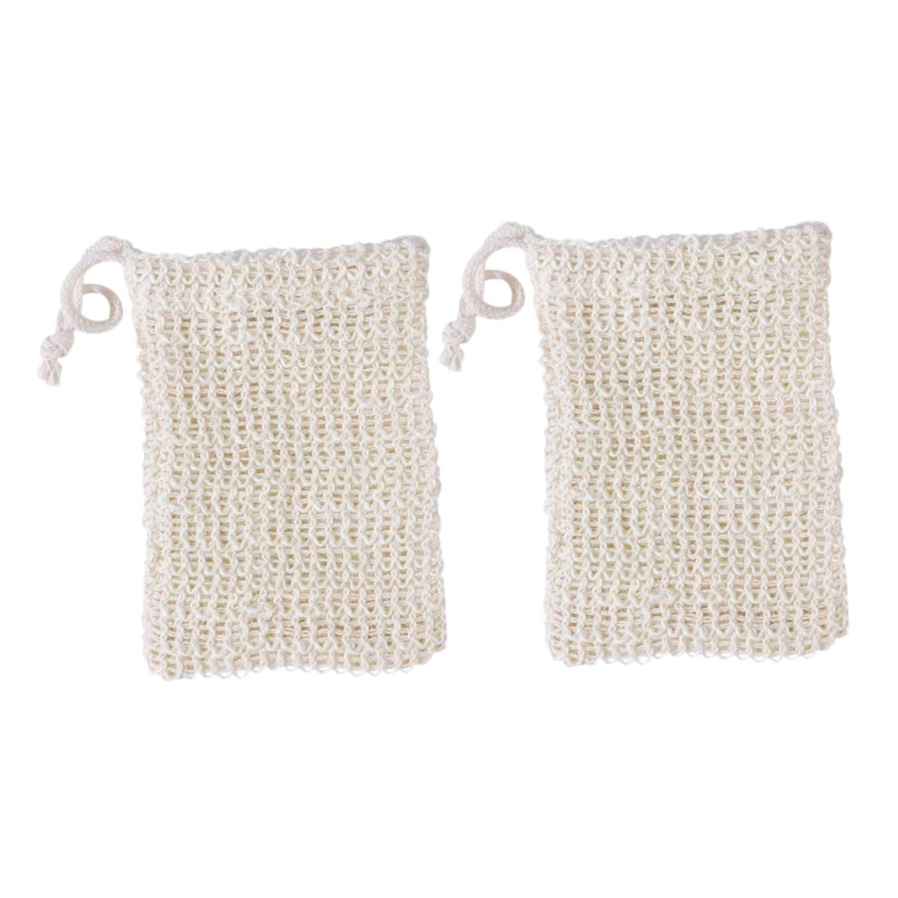 2pcs Natural Sisal Soap Saver Pouch with Drawstring and Hanging Strap for Gentle Exfoliation