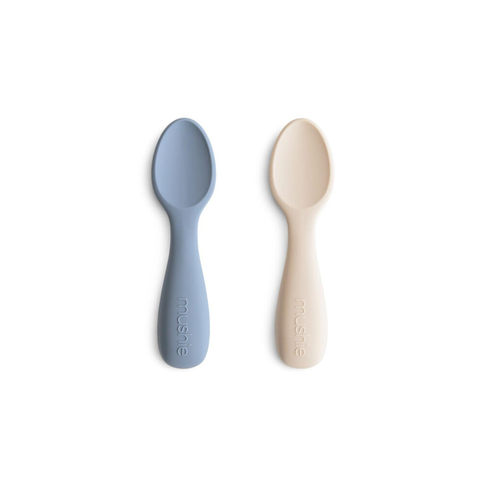 Baby Starter Spoons | Bpa-Free Silicone Learning Spoons 2-Pack | Dishwasher Safe Durable Toddler Utensils | Tradewinds/Shifting Sand Mushie