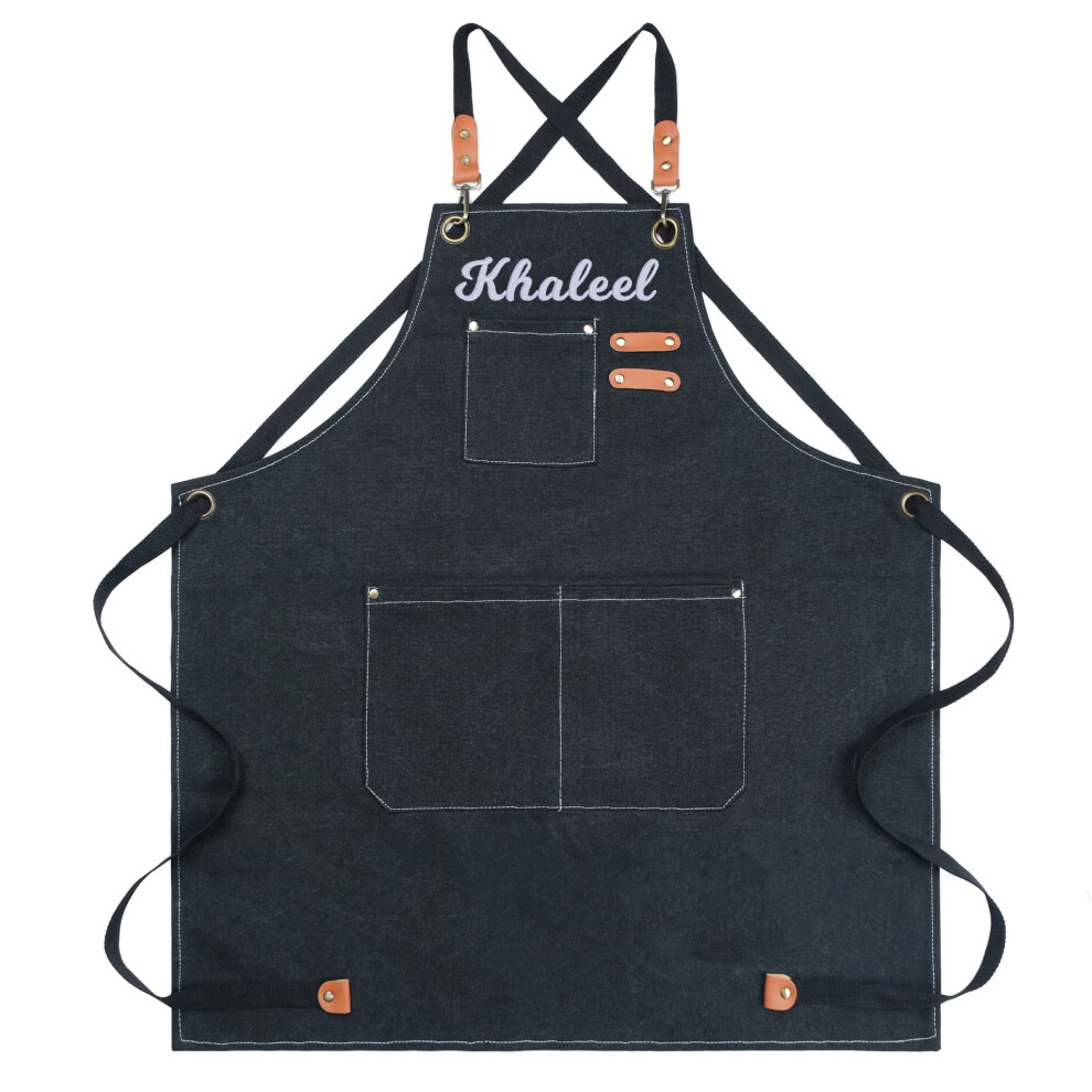 Men's Canvas Work Apron With Pockets, Adjustable Crossback, Waterresistant For Cooking And Woodworking 9455672387057