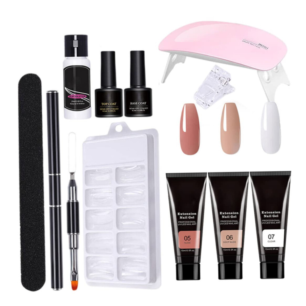 Poly Gel Nail Extension Kit with Lamp, 11pcs LongLasting Starter Set for Salon and DIY Beginners