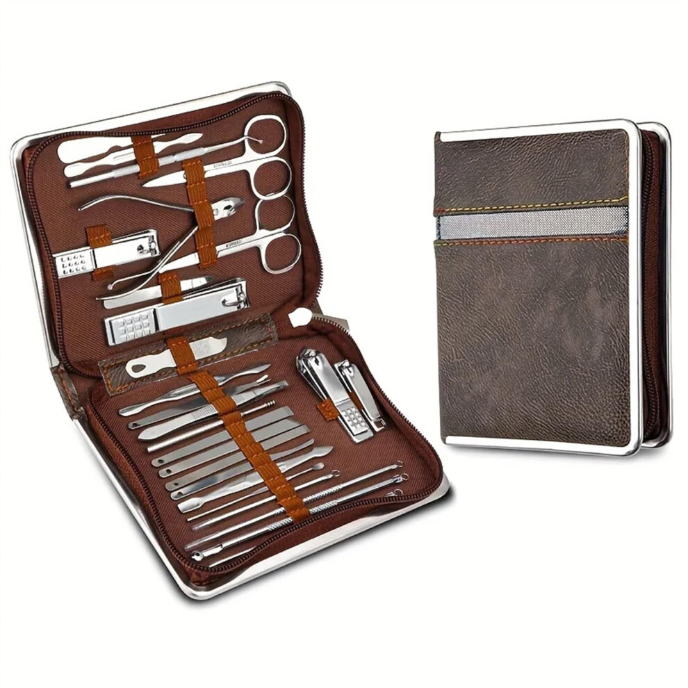 Nail Clippers Set 26Piece Stainless Steel Manicure Pedicure Kit with Case for Nail Care Brown