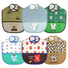 Baby Feeding Bibs, 6pcs Waterproof Weaning Bandana with Large Pocket for Drool and Food, Suitable for Toddler Infant Kids (Leopard)