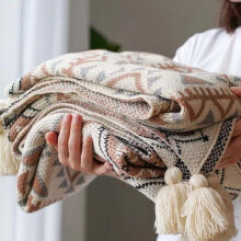 Bohemian Knitted Throw Blanket 80x110 Multi‑Purpose Boho Style for Sofa, Camping and Travel