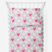 Baby Comfort 4 Piece Toddler Kids Cot Bed Set 120x90 cm Duvet Pillow Duvet Cover Pillowcase 12M+ (Pink Hearts)