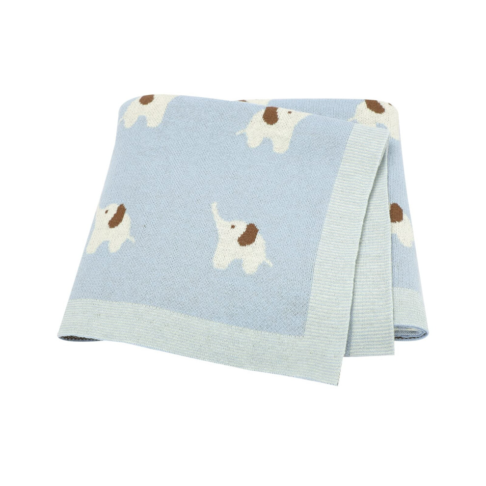 Baby Blankets For Newborn 100% Cotton Knitted Elephant Soft Blanket Airy For Boy Girl Pram/Mose Basket(90X70cm) Blue Lawkul