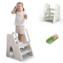 hoopyosms Toddler Step Stool, Adjustable 2/3-Step Foldable Plastic Step Stool with Handles and Non-Slip Design, for Kitchen & Bathroom Use(Grey)