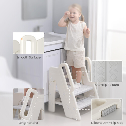 hoopyosms Toddler Step Stool, Adjustable 2/3-Step Foldable Plastic Step Stool with Handles and Non-Slip Design, for Kitchen & Bathroom Use(Grey) 1