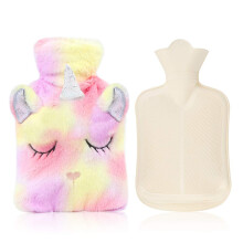 Hot Water Bottle with Cover,Removeable & Washable Soft Unicorn Bottle Cover,Natural Rubber 1 L (Red and Yellow)