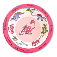 Tyrrell Katz Kids Dinosaurs Printed Bowl in Pink Melamine - Dishwasher Safe Children's Dish Outdoor Dining Tableware Everyday Plate - 16.5 cm