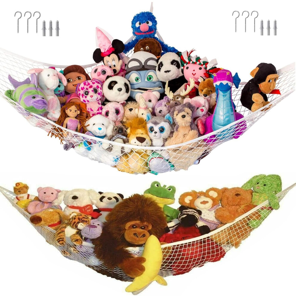 Samtek 2Pcs Large Teddy Bear Hammock - Toy Storage Net Organiser For Stuffed Animals - Elastic Quality Wall Net For Soft Toys