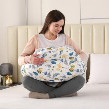 VASSVIO Nursing Pillow, Maternity Breastfeeding Pillow for Mom, Removable Cotton Cover, Adjustable Waist Strap and Safety Fence, Leaf Pattern