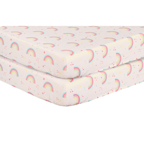 100% Egyptian Cotton Cot Bed Fitted Sheet Thread Count 200 2 Pack - Rainbow - 60 x 120 cm