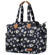 Lekebaby Baby Changing Bag - Large Mom and Dad Nappy Bags, Stylish Travel Tote with Changing Mat, White Flowers Pattern