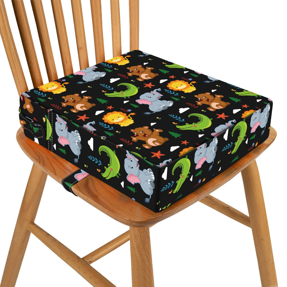 Mative Booster Seat Dining Chair, Stronger Support Non-Slip Bottom Double Safe Straps Chair Booster Seat Toddler, Portable Travel Increasing Cushion (Black)