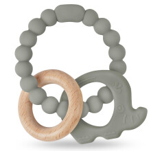 Vicloon Silicone and Wood Teething Toys - Easy to Hold and Clean Up, Octopus Teether for Boys & Girls (Green-Grey)