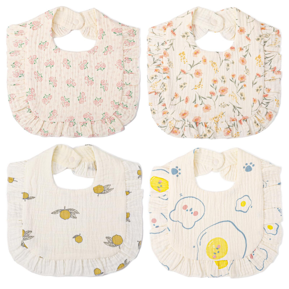 Gsrenyu 4 Pack Muslin Baby Bibs 100% Cotton Dribble Bibs Absorbent With Adjustable Snaps For 0-36 Months Teething And Drooling(Pattern)