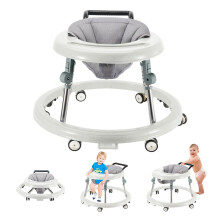 Baby Walker with Wheels, Activity Center with Mute Wheels Anti-Rollover, 5-Position Height Adjustable Foldable Baby Walker (White)