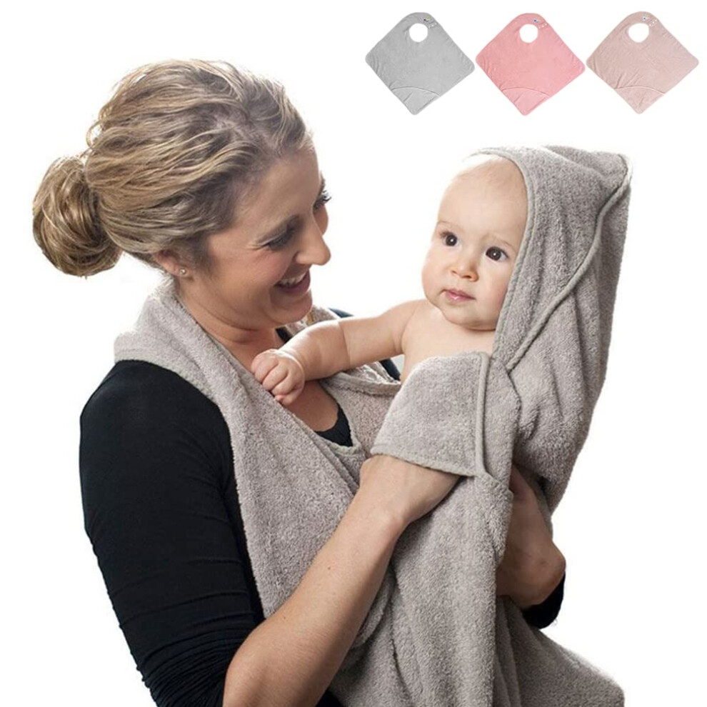 Tyuodna Hooded & Apron Baby Towel, Cotton Soft & Absorbent Newborn Towel, Hands Free Bath Towel - Personalised Gifts For Boy & Girl (Grey)