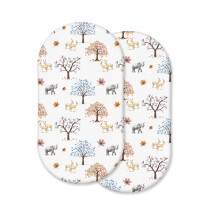 100% Cotton 2 Pcs Moses Basket Fitted Sheets - Breathable, Soft & Antiallergic (Animals & Trees, 75 x 30 cm)